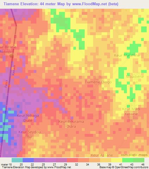 Tiamene,Senegal Elevation Map
