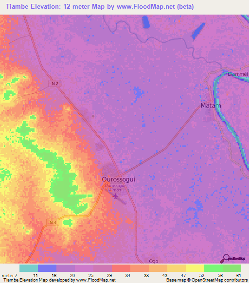 Tiambe,Senegal Elevation Map