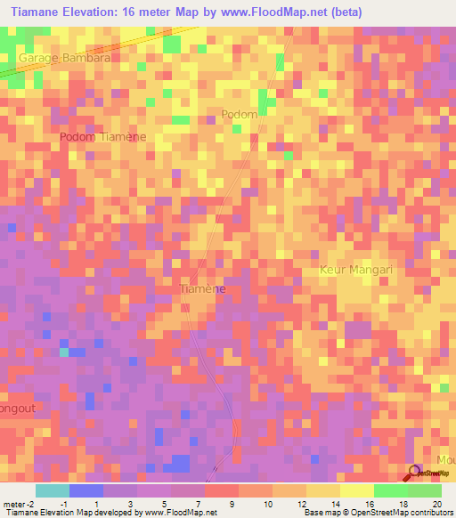 Tiamane,Senegal Elevation Map