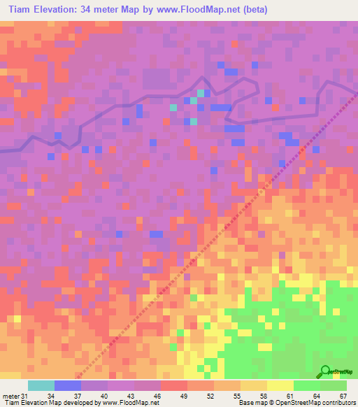 Tiam,Senegal Elevation Map