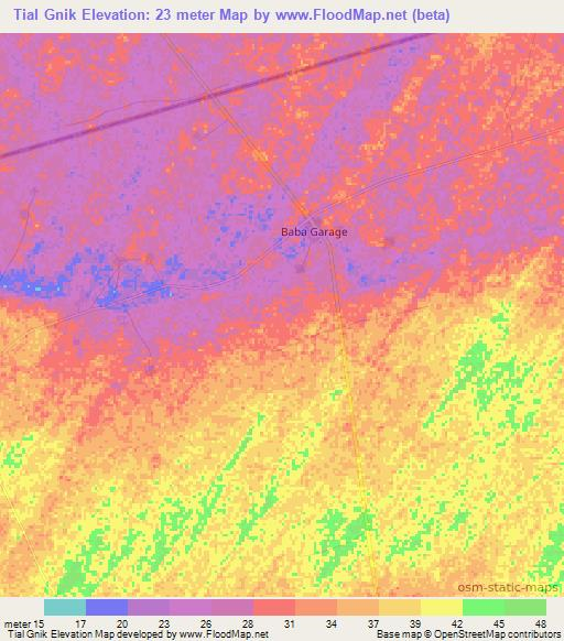 Tial Gnik,Senegal Elevation Map