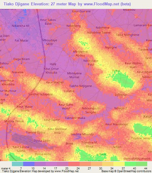 Tiako Djigane,Senegal Elevation Map