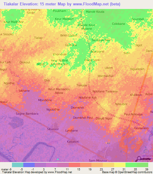 Tiakalar,Senegal Elevation Map