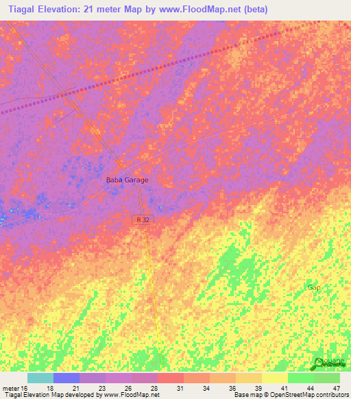 Tiagal,Senegal Elevation Map