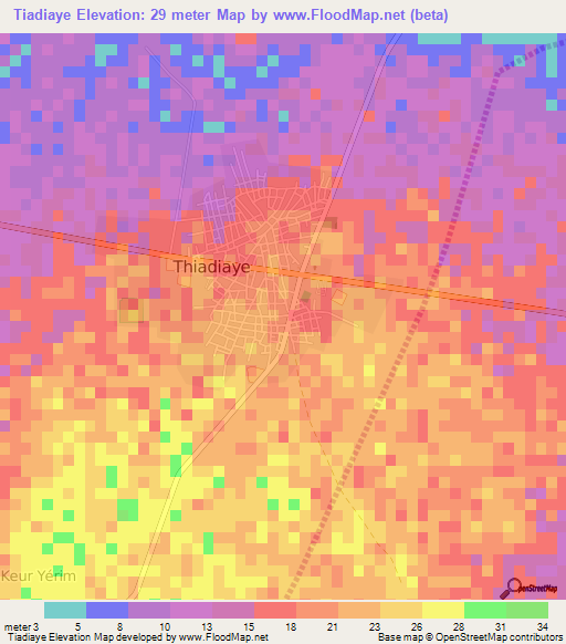 Tiadiaye,Senegal Elevation Map