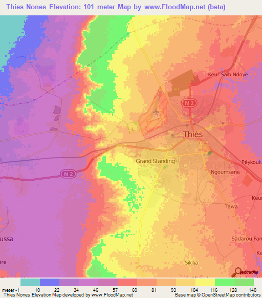 Thies Nones,Senegal Elevation Map