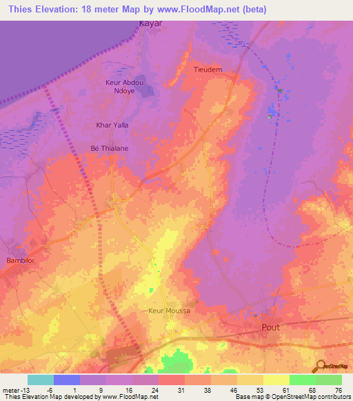 Thies,Senegal Elevation Map