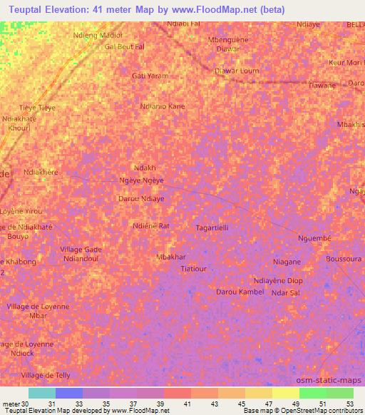 Teuptal,Senegal Elevation Map