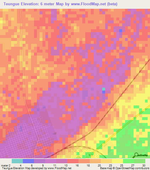 Teungue,Senegal Elevation Map