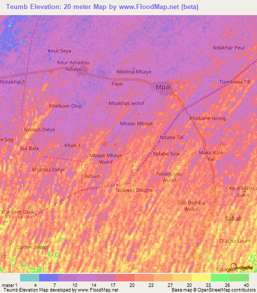 Teumb,Senegal Elevation Map