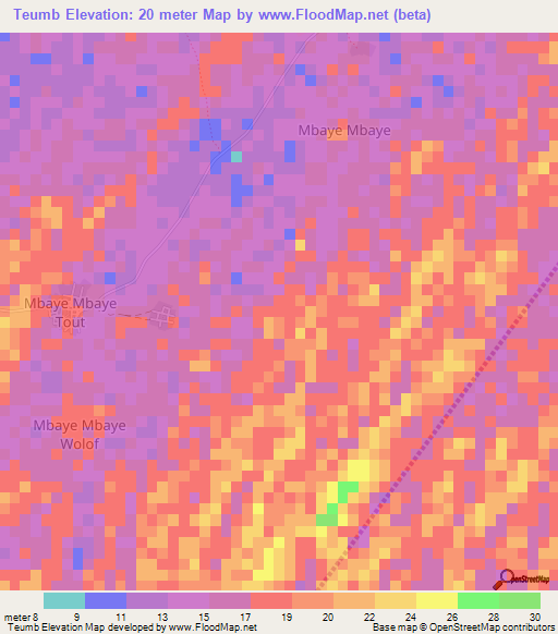 Teumb,Senegal Elevation Map