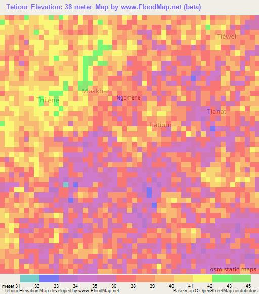 Tetiour,Senegal Elevation Map