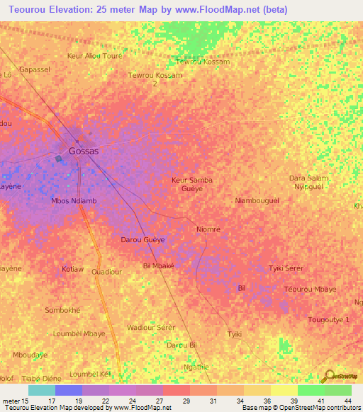 Teourou,Senegal Elevation Map
