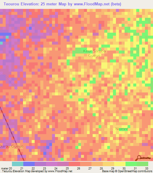 Teourou,Senegal Elevation Map