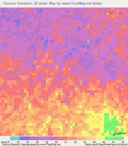Teourou,Senegal Elevation Map