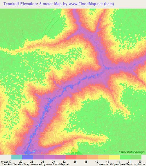 Tennkoli,Senegal Elevation Map