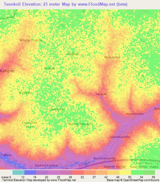 Tennkoli,Senegal Elevation Map