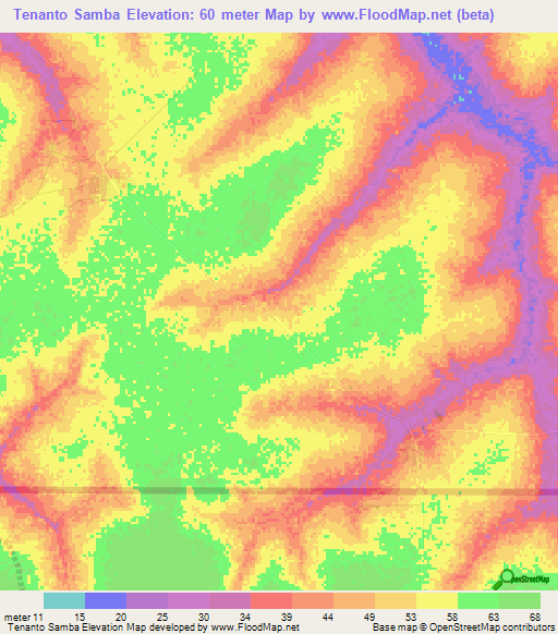 Tenanto Samba,Senegal Elevation Map