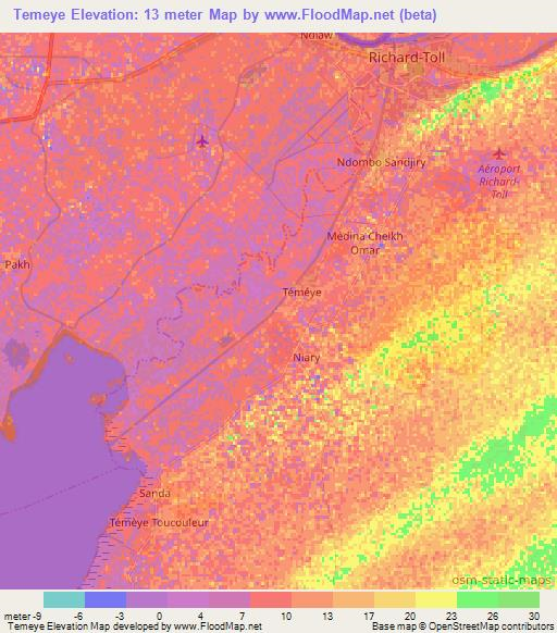 Temeye,Senegal Elevation Map