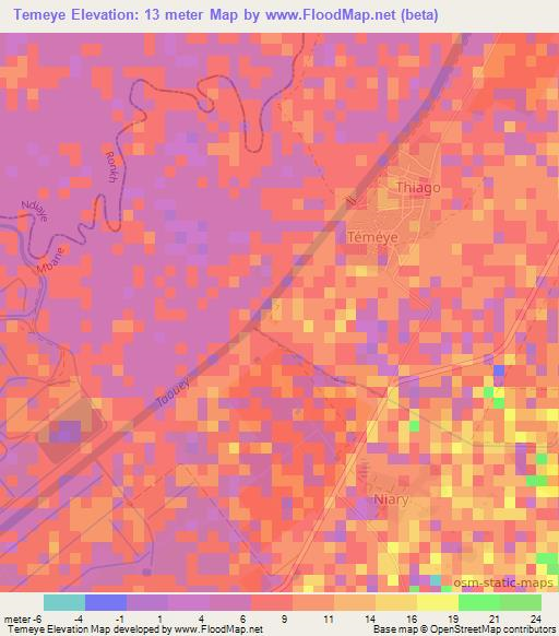 Temeye,Senegal Elevation Map