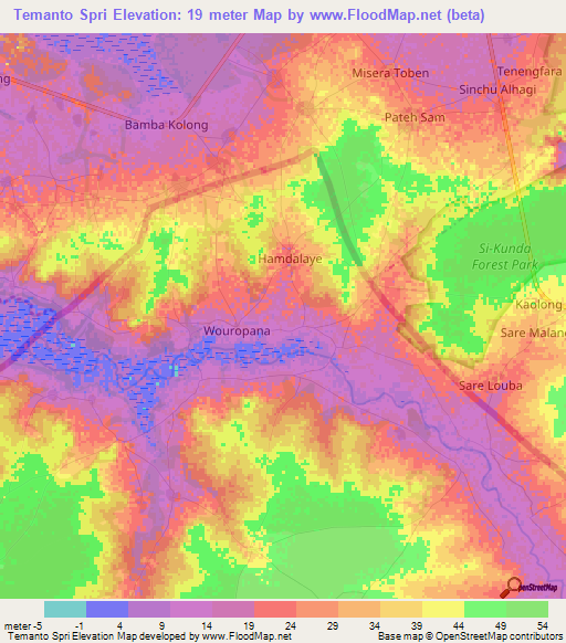 Temanto Spri,Senegal Elevation Map