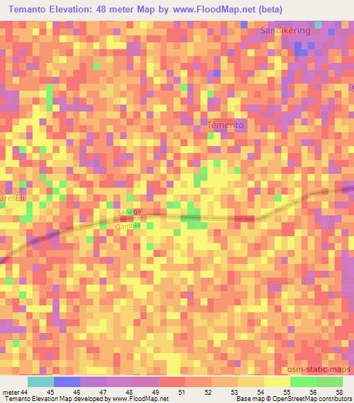 Temanto,Senegal Elevation Map