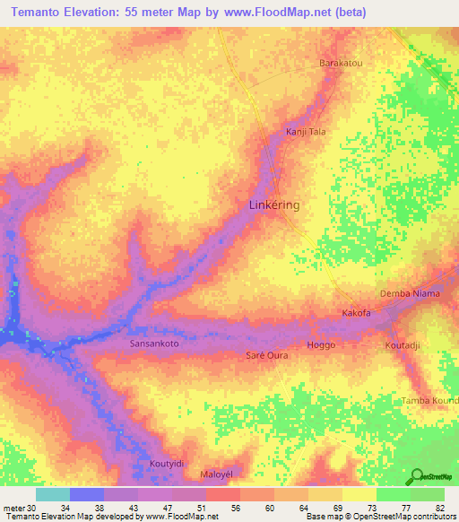 Temanto,Senegal Elevation Map