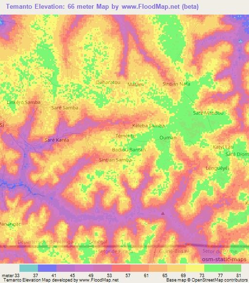 Temanto,Senegal Elevation Map