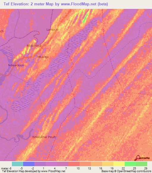 Tef,Senegal Elevation Map