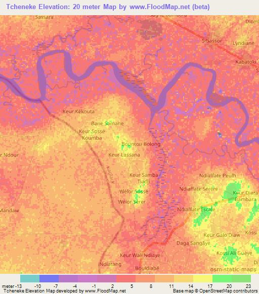Tcheneke,Senegal Elevation Map