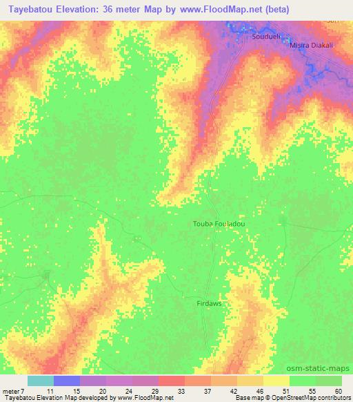 Tayebatou,Senegal Elevation Map