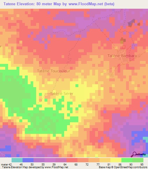 Tatene,Senegal Elevation Map