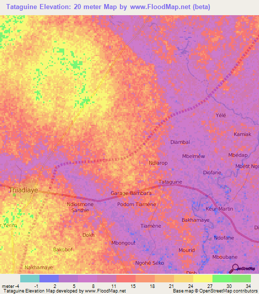 Tataguine,Senegal Elevation Map