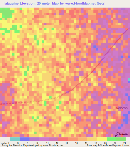 Tataguine,Senegal Elevation Map