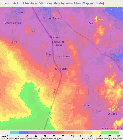 Tata Batchili,Senegal Elevation Map