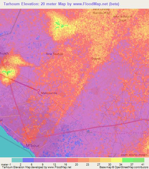 Tarhoum,Senegal Elevation Map