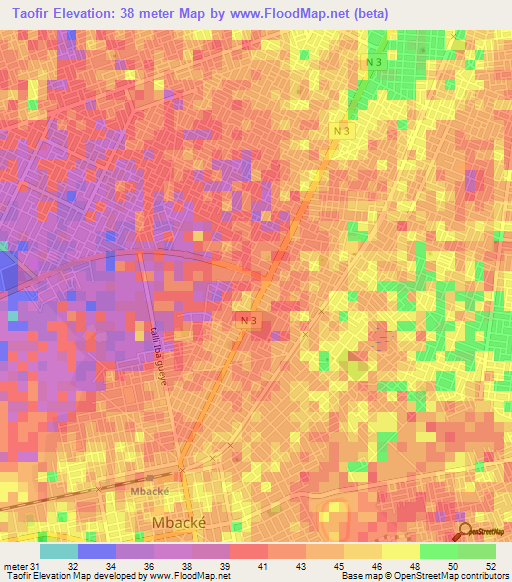 Taofir,Senegal Elevation Map