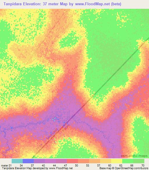 Tanpidara,Senegal Elevation Map
