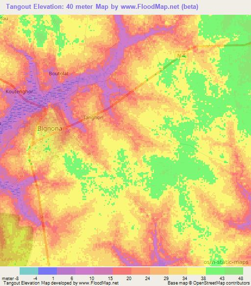 Tangout,Senegal Elevation Map