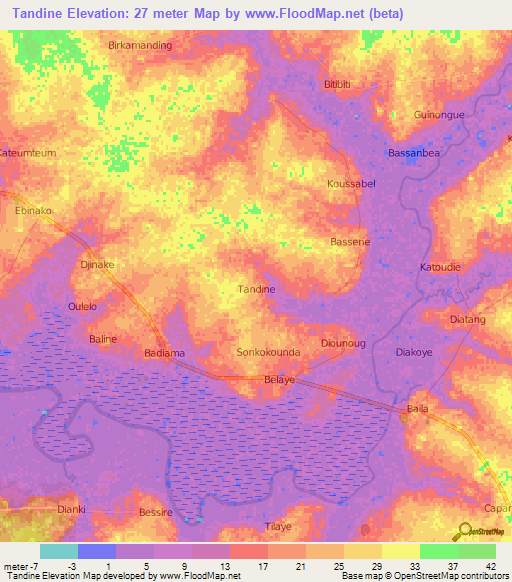 Tandine,Senegal Elevation Map