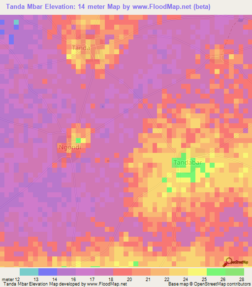 Tanda Mbar,Senegal Elevation Map