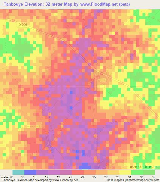 Tanbouye,Senegal Elevation Map