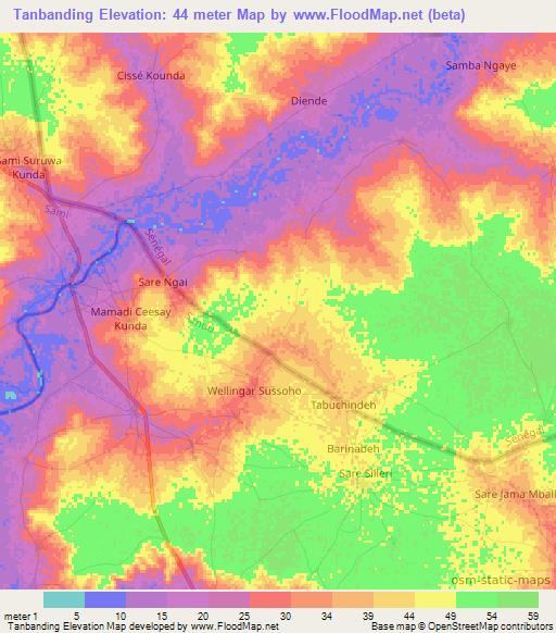 Tanbanding,Senegal Elevation Map