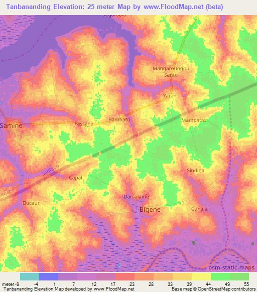 Tanbananding,Senegal Elevation Map