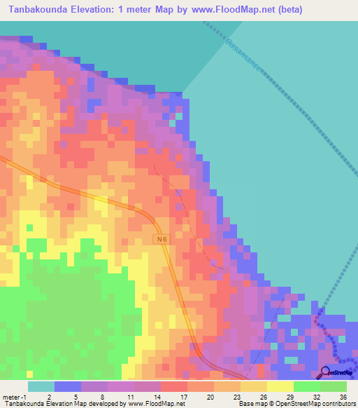 Tanbakounda,Senegal Elevation Map