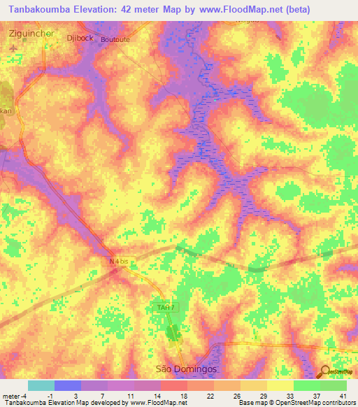 Tanbakoumba,Senegal Elevation Map