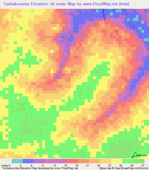 Tanbakoumba,Senegal Elevation Map