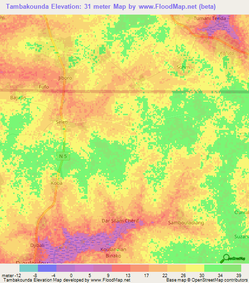 Tambakounda,Senegal Elevation Map