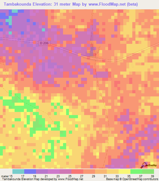 Tambakounda,Senegal Elevation Map