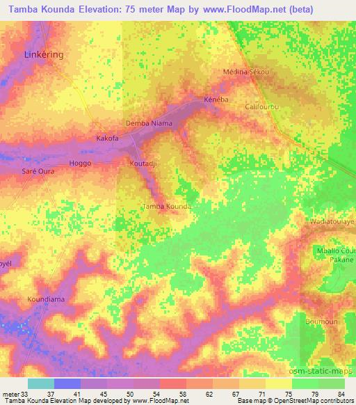 Tamba Kounda,Senegal Elevation Map